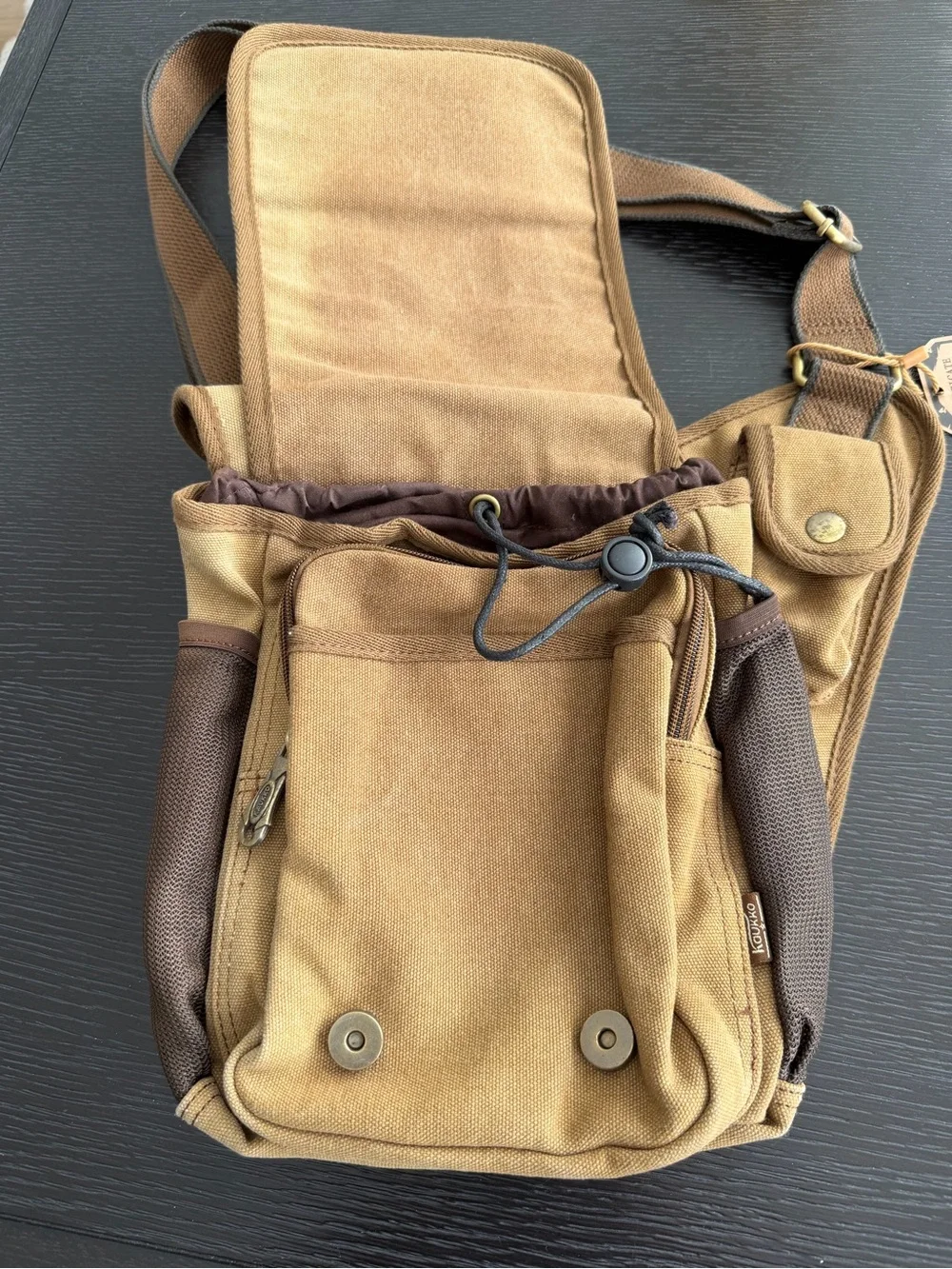 Kaukko Brown Canvas & Leather Messenger Bag for Men
